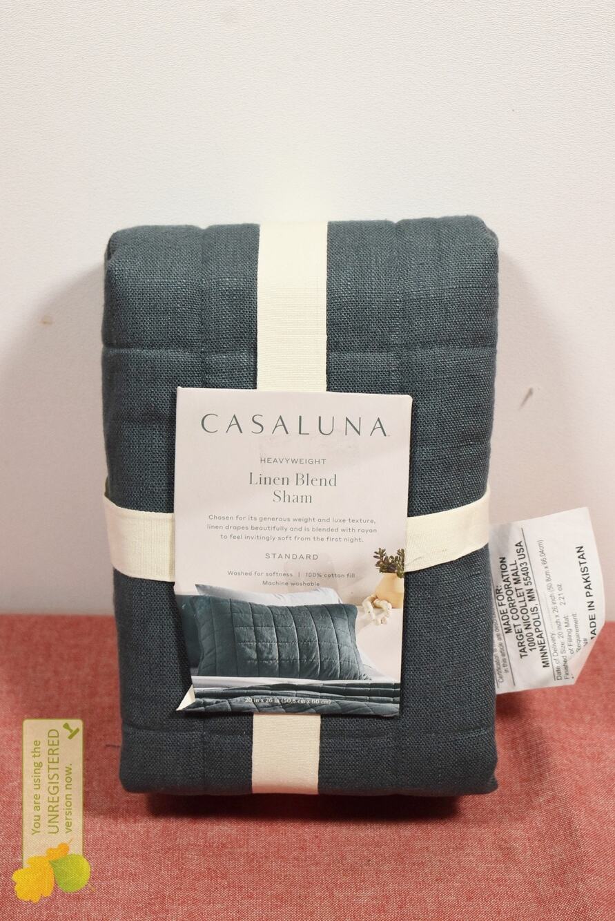 --Casaluna Heavyweight Linen Blend Quilt Pillow Sham Dark Teal Blue Standard*